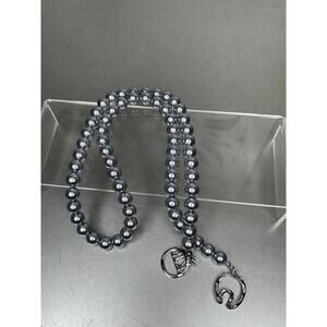 Kenneth Jay Lane Vintage Gray Blue Faux Pearl Necklace 24in Silver Tone